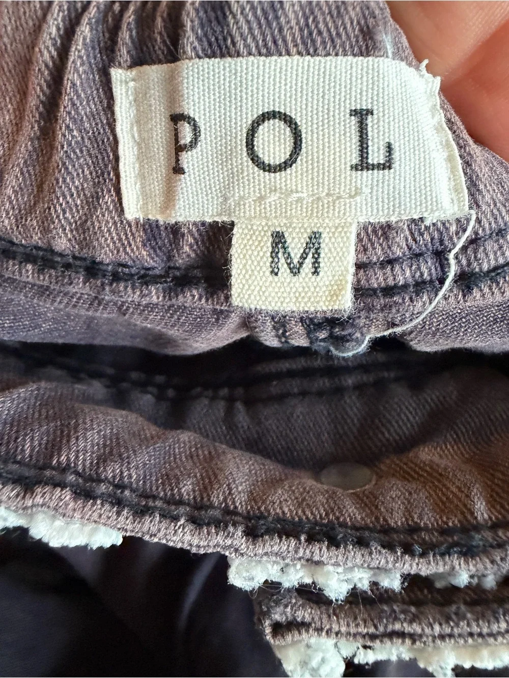 POL Crochet Patch Wide Leg Jeans Antique Navy Boho Cotton M Festival